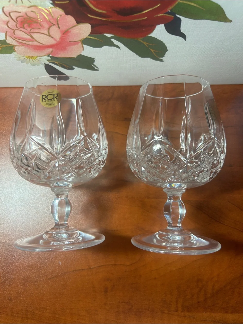 Royal Crystal Rock (RCR) Clear Cut Brandy Glasses - Set of 2 Made in Italy